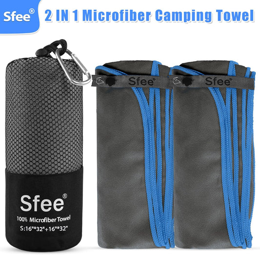 Sfee 2 Pack Microfiber Travel Towel, Quick Dry Towel Camping Towel Beach Towel Super Absorbent Compact Lightweight Sports Gym Towels Set for Beach, Gym, Hiking, Pool, Backpacking, Bath, Yoga