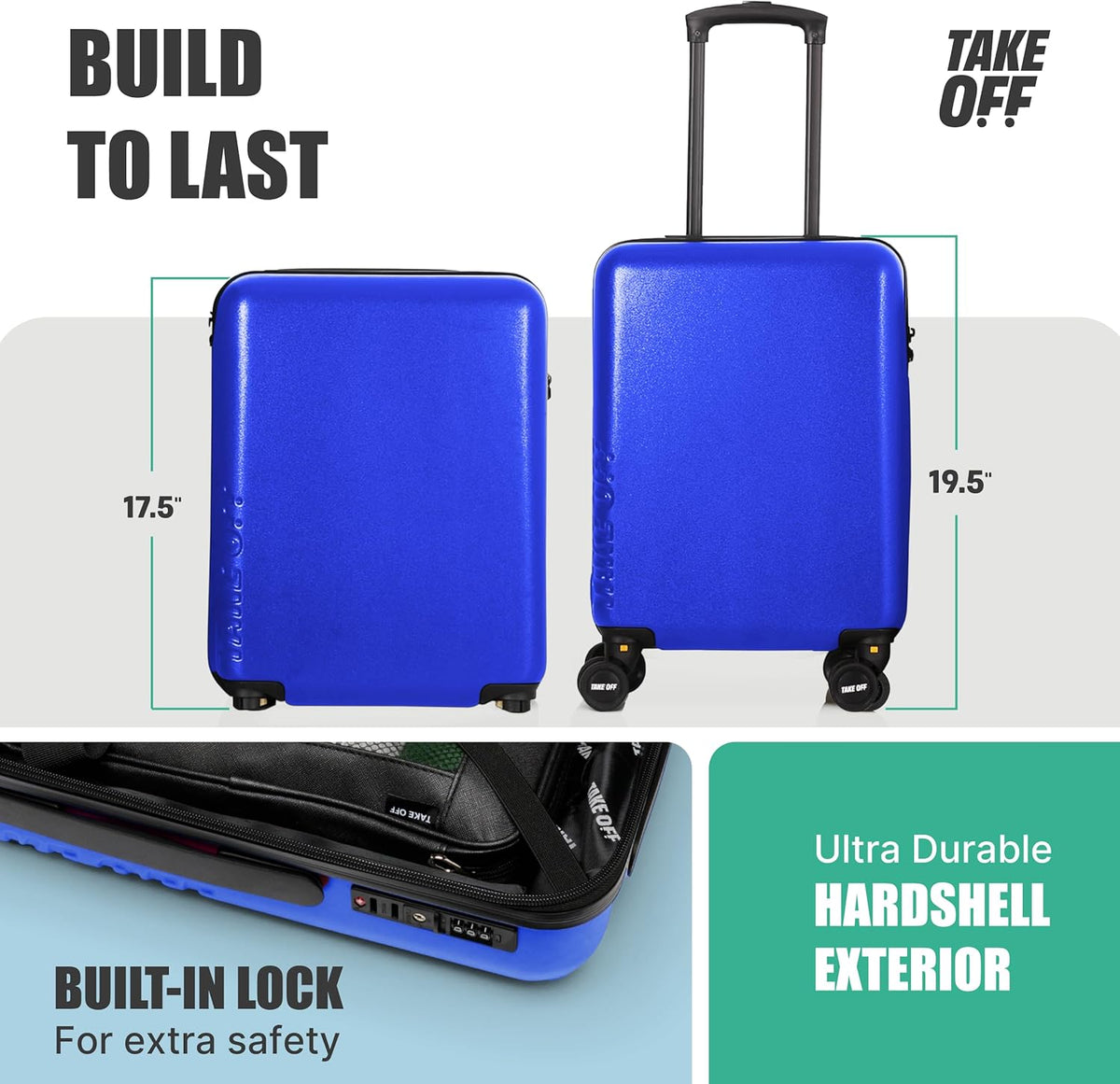 Take OFF Luggage Personal Item 3.0 – 18x14x8 Underseat Carry On with Removable Wheels – TSA Lock, Hardshell Suitcase – Fits Tight Airline Size Rules – No-Fee Lightweight Travel Bag