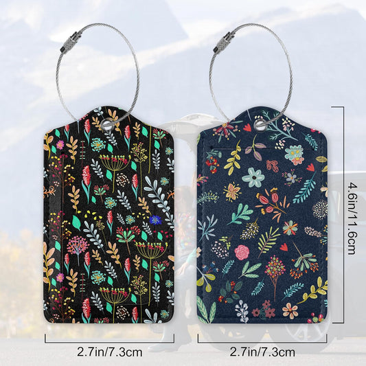 Abstract Small Flowers Luggage Tags for Suitcases, 2 Pack Cute PU Leather Suitcase Tag Identifiers with Address Card for Baggage Tag