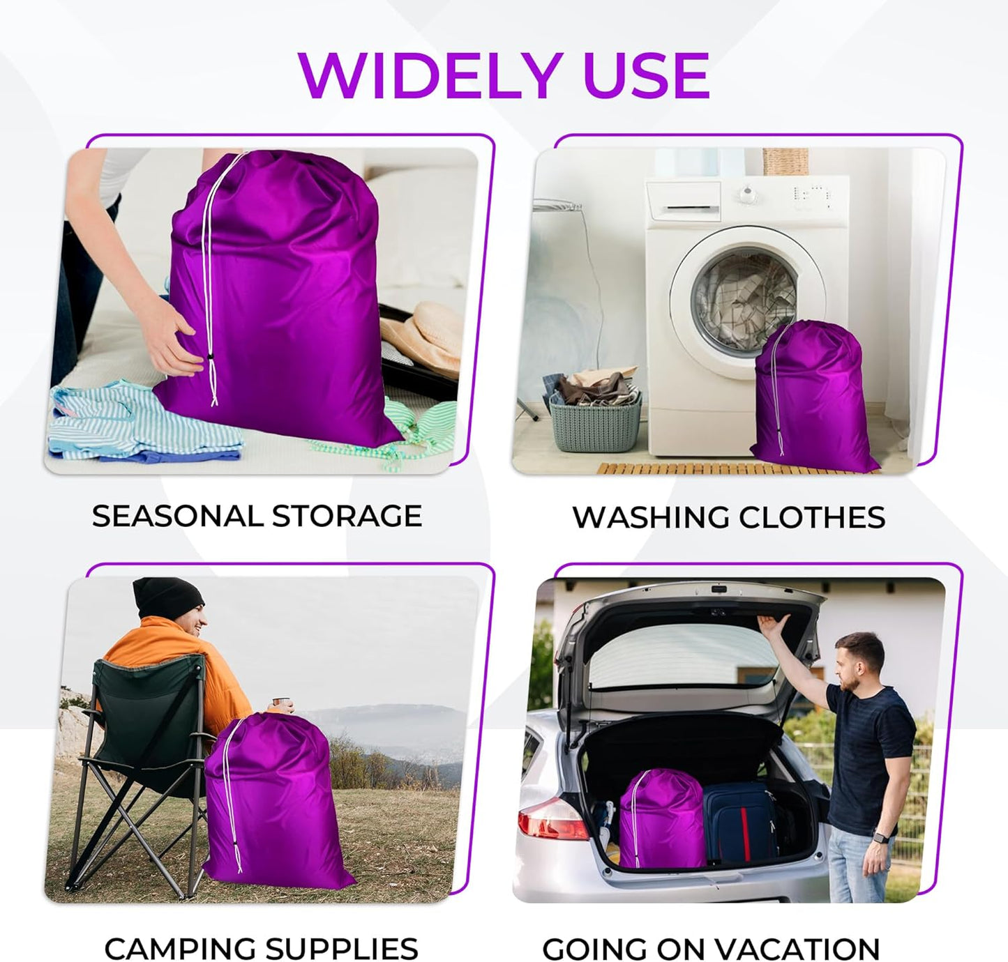 Laundry Bag with Locking Closure Drawstring – Extra Large Heavy Duty 100% Nylon, Large & Foldable Clothes Sack – Lightweight Dirty Laundry Organizer for Travel, Dorm, Gym – L 40" x H 50" (PURPLE)