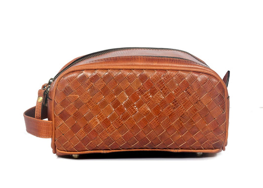 10" Premium Leather Toiletry Travel Pouch With Waterproof Lining | King-Size Handcrafted Vintage Dopp - Kit Gift for Father's Day By Aaron Leather Goods