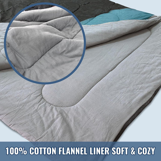 Double Sleeping Bag for Adults Machine Washable 2 Person Camping Sleeping Bag Queen Size Waterproof with Compression Sack for Cold Weather 3-4 Seasons