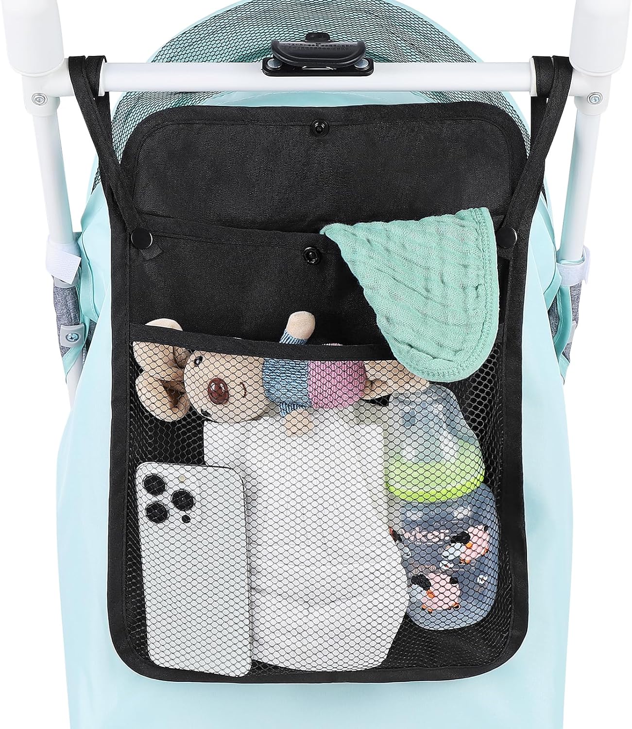 Accmor Universal Stroller Organizer, Mesh Bag Fits for Uppababy, Nuna, Britax, Doona Strollers, Non-Slip Adjustable Stroller Mesh Cargo Net Storage Caddy Accessories