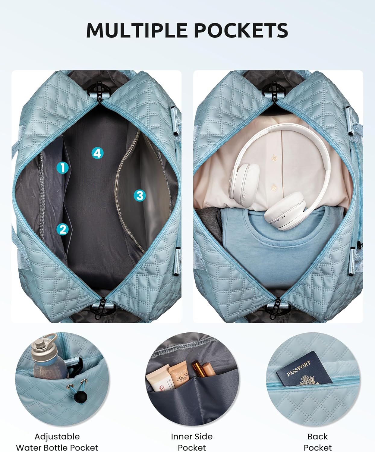 Weekend Bag | Personalized Monogram & Wet Pocket | Lady's Overnight Travel Carrier with Makeup Bag as Gift