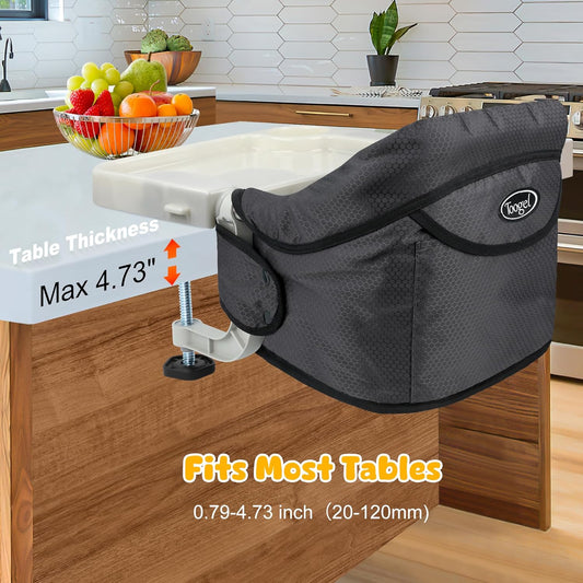 Hook On Chair with Removable Dining Tray,Portable Table High Chair, Folding Baby Chair with Storage Bag for Indoor/Outdoor(Black)