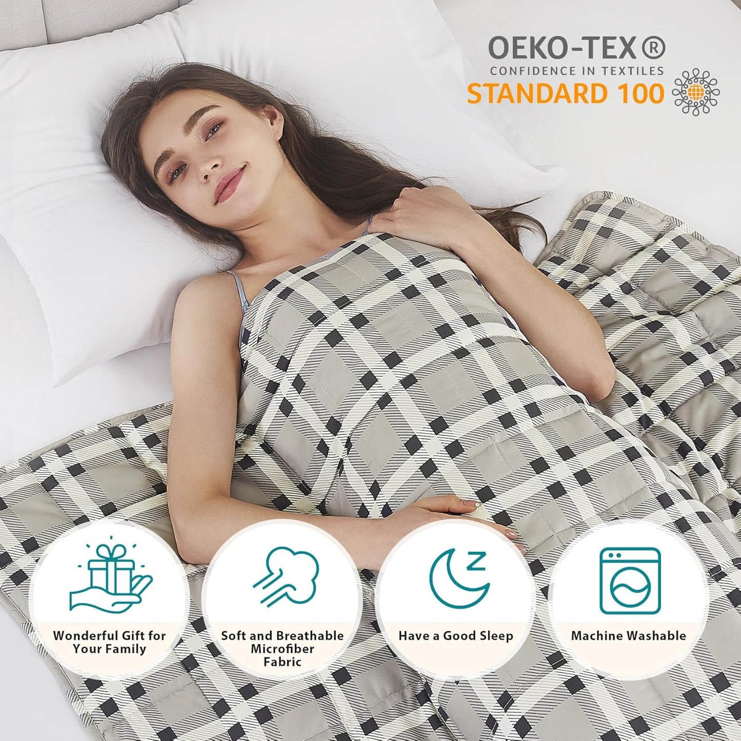 L'AGRATY Weighted Blanket - 60"x80" 17lbs Cooling Breathable Heavy Blanket Microfiber Material with Glass Beads for Adult All-Season Summer Fall Winter Soft Thick Comfort