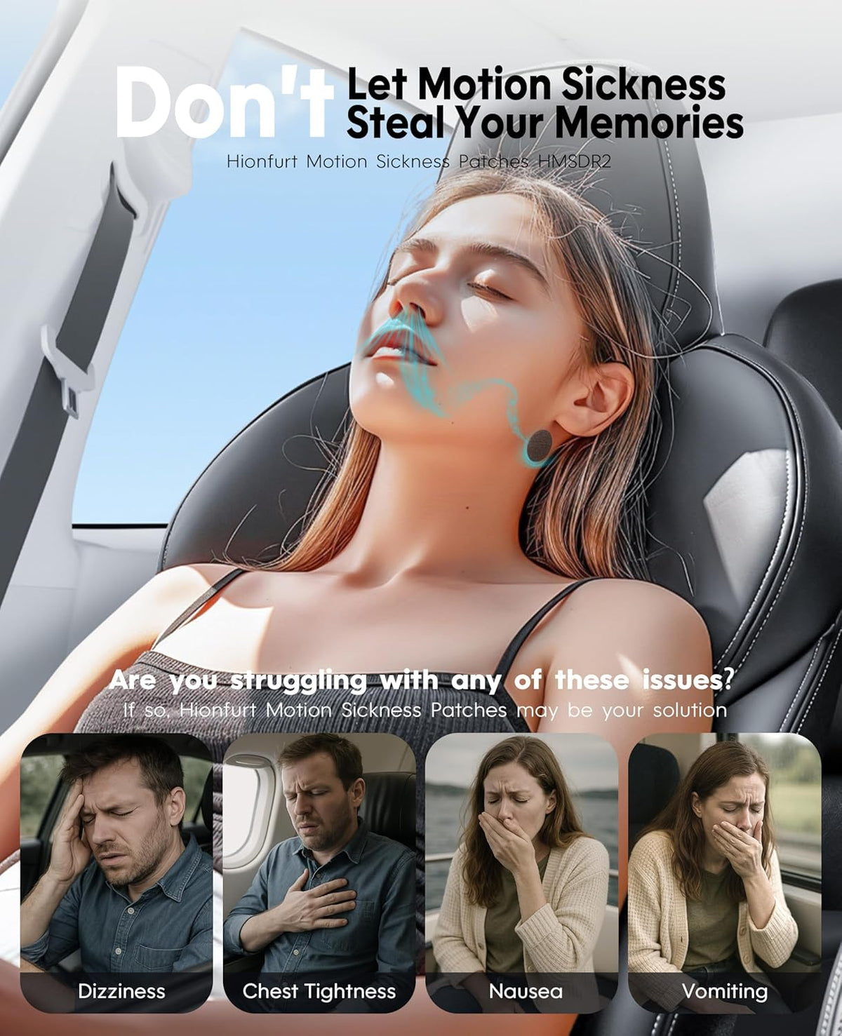 HMSDR2 16ct Motion Sickness Patches with Plant Essence – Lemon – Sea Sickness Patches for Cruise, Car, Airplane – Non-Drowsy, 72H Lasting