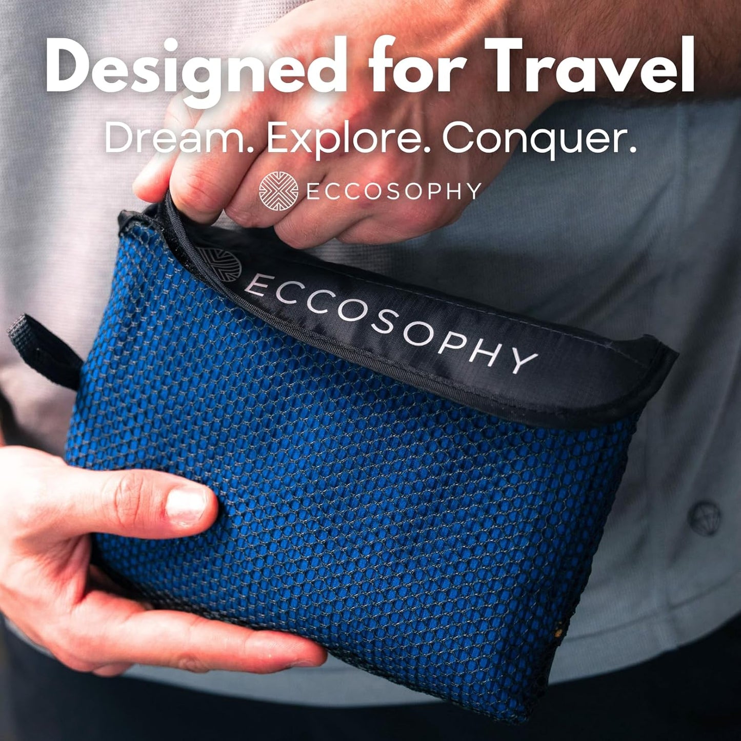 ECCOSOPHY Microfiber Beach Towel – Quick Dry Gym Towel, Highly Absorbent with Ribbed Texture, Lightweight – Ideal for Travel, Pool, Yoga, Fitness & Outdoor Adventures – 71x35 Navy