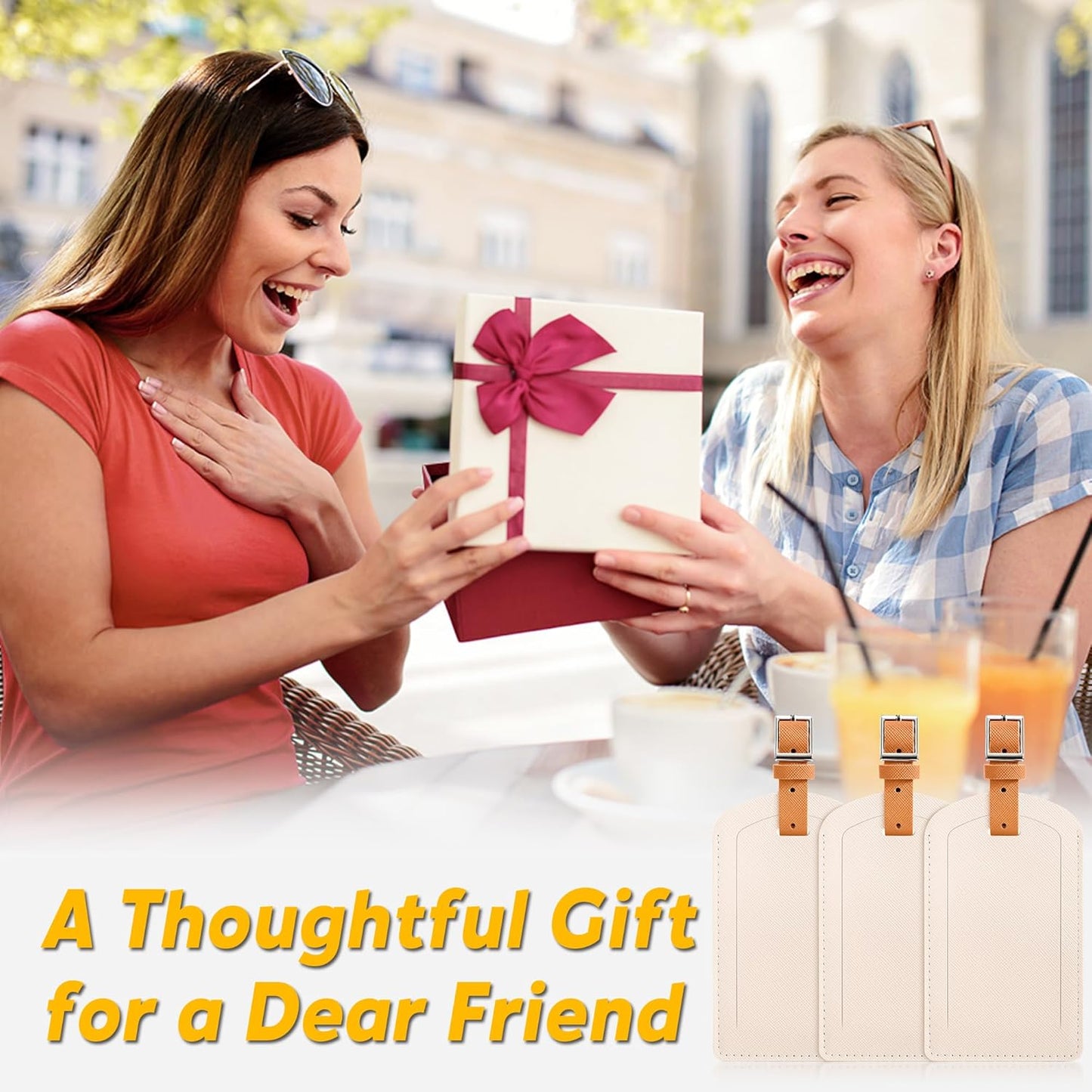 3 Pack Luggage Tags for Suitcases, TSA Approved Bag Tags, Baggage Tags with Privacy Protection, Travel Essentials Luggage Accessories, Ivory & Brown