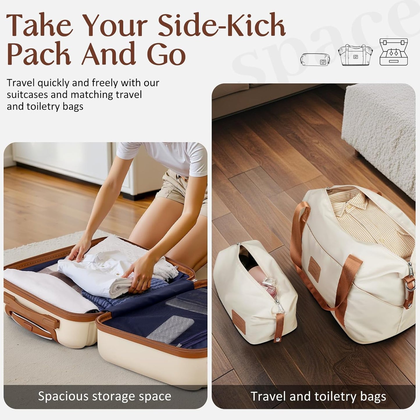 Coolife Suitcase Set 3 Piece Luggage Set Carry On Hardside Luggage with TSA Lock Spinner Wheels (White, 5 piece set)