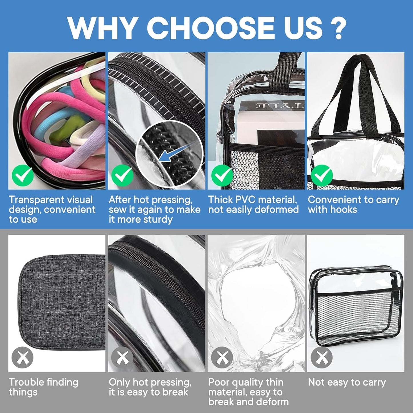 XEWEA Clear Travel Toiletry Bags & Small Electronic Accessories Organizer Case, 6 PCS TSA Approved Transparent Makeup Bag for Women Men, Waterproof PVC Quart Pouch with Zipper for Airline Essentials