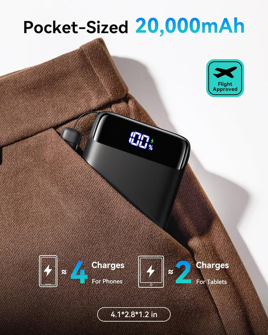 INIU Portable Charger, Smallest 22.5W 20000mAh USB C in & Out Power Bank Fast Charging, PD 3.0+QC 4.0 LED Display Phone Battery Pack Compatible with iPhone 16 15 14 13 Pro Samsung S23 Google iPad etc