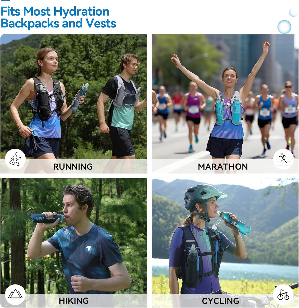 MARCHWAY Soft Hydration Flask with Wide Mouth, 300ml/500ml Collapsible TPU Water Bottle, Leakproof Portable Flexible for Running, Hiking, Cycling, Climbing, Gym, Travel (2pcs Blackish Green 500ml)