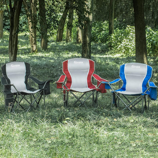 Padded Camping Chairs for Adults, Oversized Folding Outdoor Chairs, Weight Capacity 475lbs, with Cooler Bag, Cup Holder, Storage Pocket Carry Bag (Blue - 2 Pack)