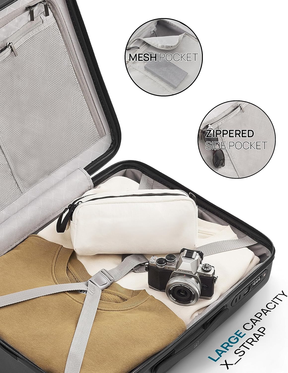 Carry on Luggage 22 X 14 X 9 Airline Approved, 20 Inch Luggage for 3-5 Days Travel, Double Spinner Wheels, 100% Hardshell PC, TSA Lock (11-Pirate Black (USB Port), Checked 24-Inch)