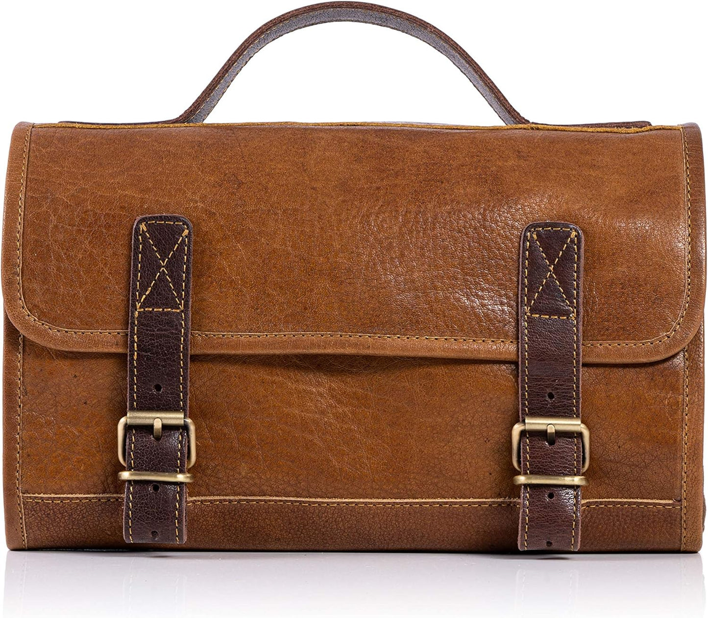 KomalC Premium Buffalo Leather Hanging Toiletry Bag Travel Dopp Kit