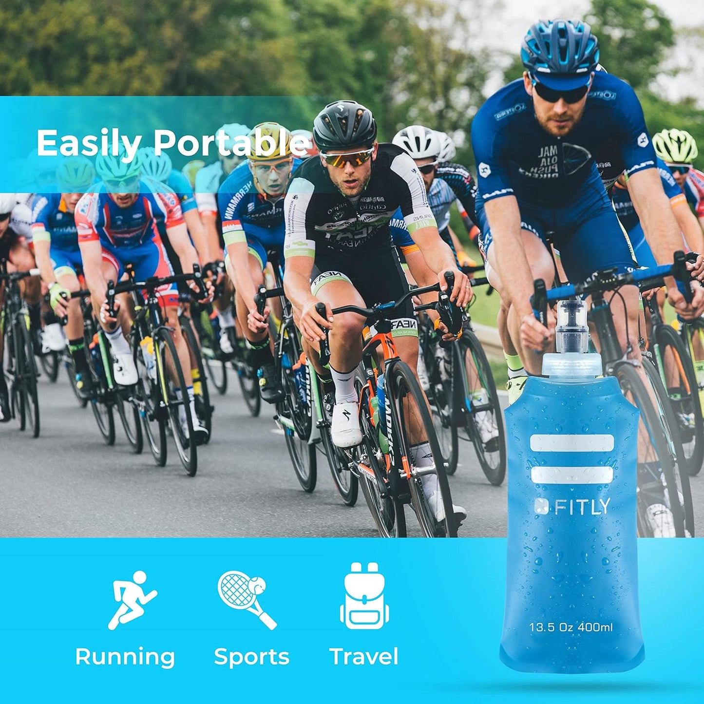 FITLY Soft Flask - Shrink As You Drink Soft Water Bottle for Hydration Pack - Folding Water Bottle Ideal for Running, Hiking, Cycling, Climbing & Rigorous Activity