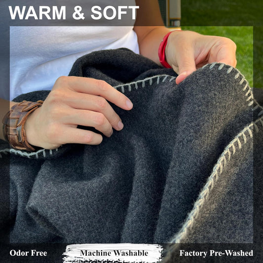 EKTOS 100% Virgin Wool Blanket, 90" x 66", Perfect for Camping, Survival and Bushcraft (Charcoal, Twin Size)