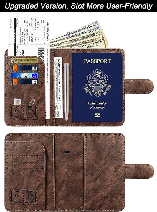 Airtag Passport Holder Cover Wallet Travel Essentials Leather Rfid Blocking Case Vacation Luggage Must Haves Travel Accessories for Men Women (117#Coffee)
