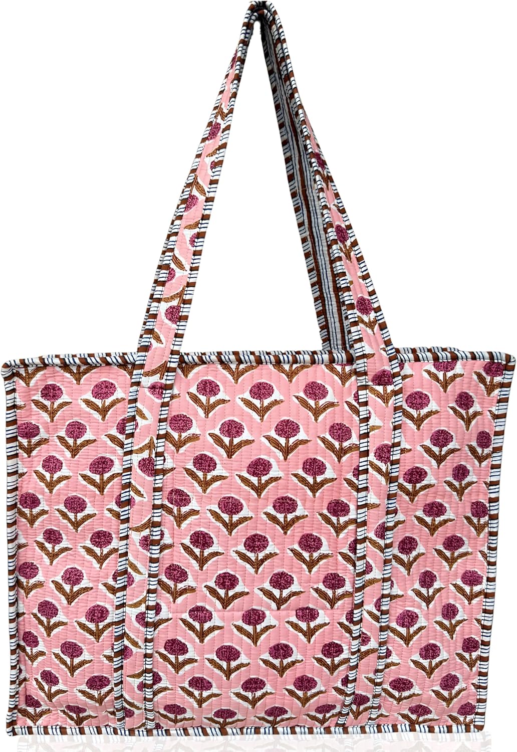 Cotton Quilted Tote Bag for Women – Large Beach & Travel Tote with Zipper, Reusable Grocery Bag