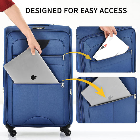 Merax Softside Luggage Set Softshell Lightweight 3 Piece Spinner Suitcase 22" 26" 30" Blue