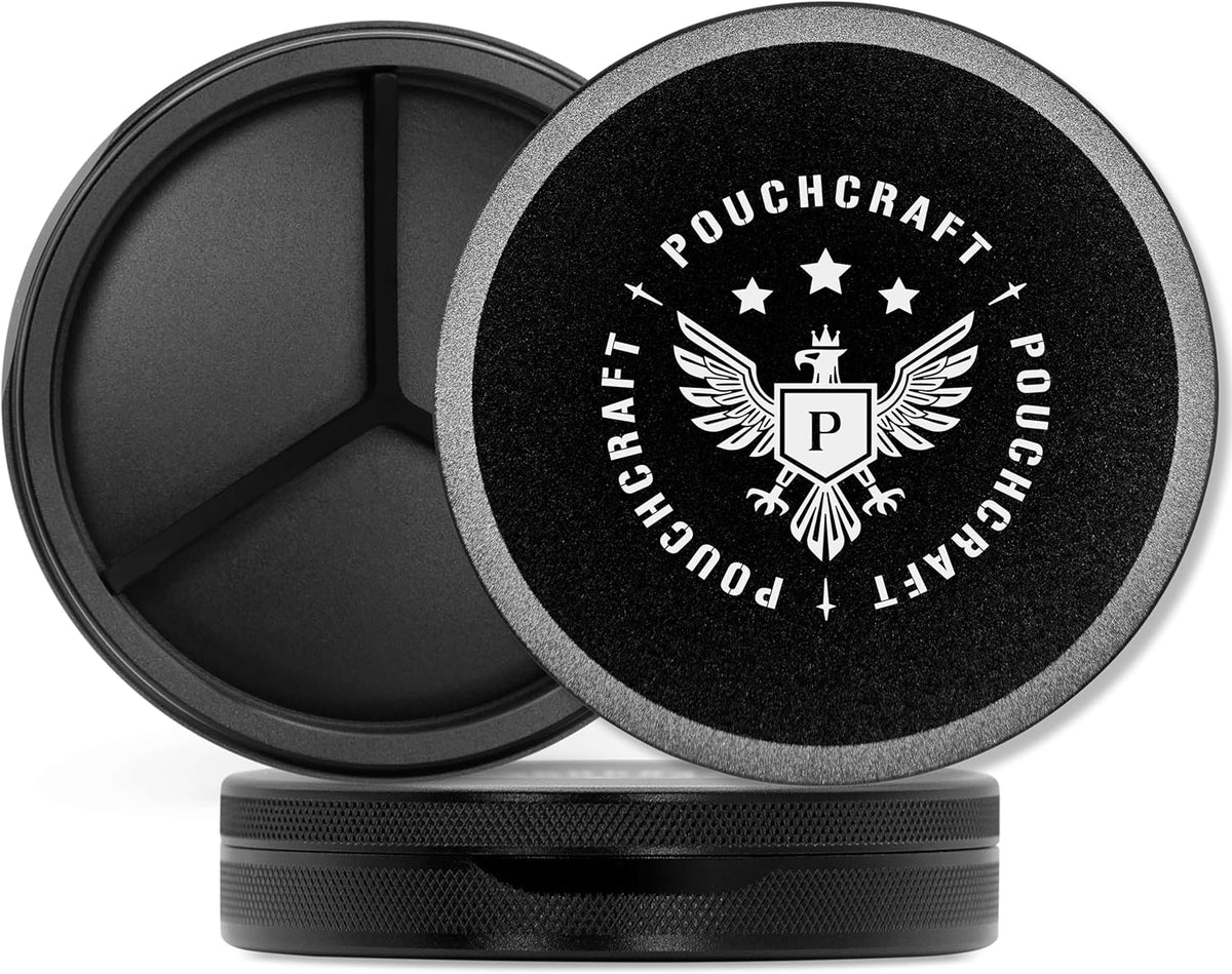 Metal Pouch Can | Metal Container | Slim EDC Pocket Tin | Airtight & Moisture-Resistant | Compact Daily Organizer | Pill Case & Travel Tin | Fatherโs Day Gift for Dad | (Insignia Ed, Black, Tall)