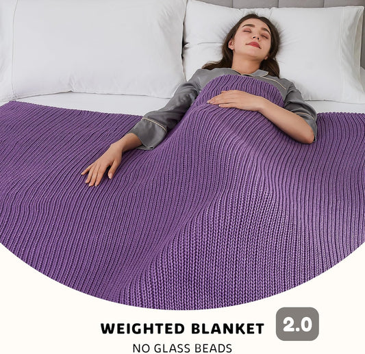L'AGRATY Knitted Weighted Blanket - 48"x72" 15lbs Cooling Chunky Knit Heavy Blanket for Adults Braided Crochet Throw Thick Cable Yarn Knit Decorative No Beads Evenly Weighted Machine Washable