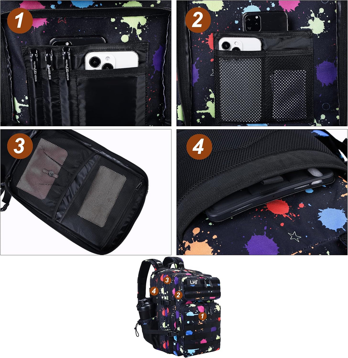 LHI Military Tactical Backpack for Men and Women 45L Army 3 Days Assault Pack Bag Large Rucksack with Molle System - Fluorescent Tie Dye