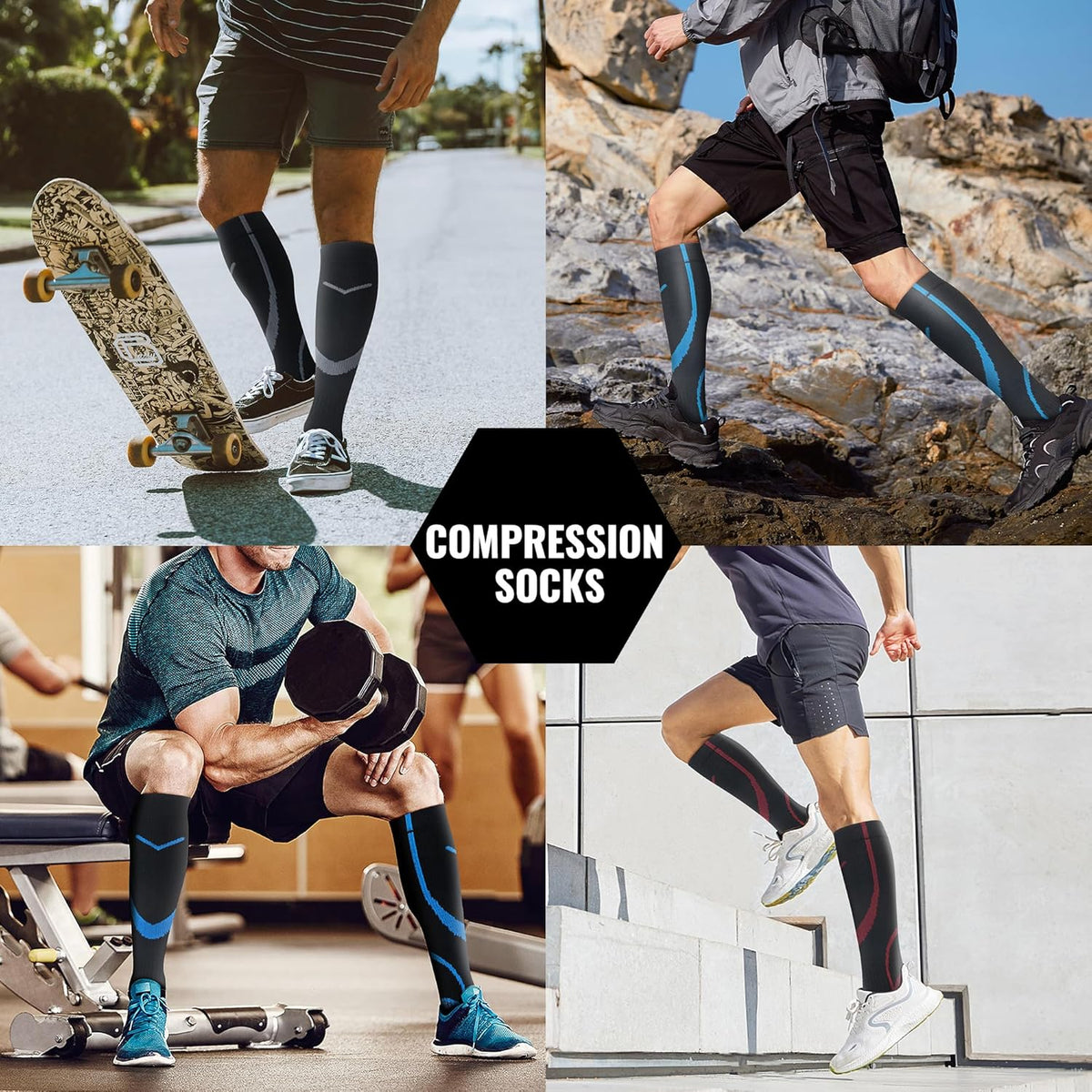 Compression Socks for Women Men Circulation Knee High 8 Pairs for Nurses, Running, Travel, Athletic