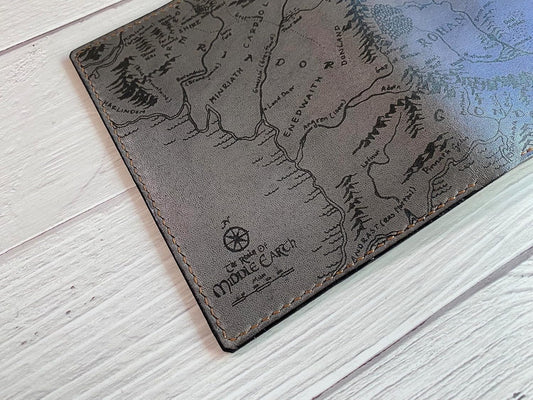 Handmade Leather Passport Wallet with Ancient Map Design, 4 Pockets, Genuine Brown Leather - 1SM