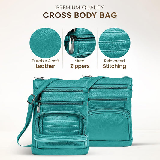 Krediz leather Crossbody Purses for Women, Multi Pocket Crossbody Purse with Adjustable Strap, Soft & Durable Leather Purse