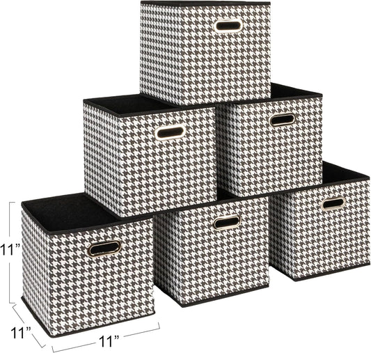 Household Essentials Fabric Storage Bins 6 Piece Set, Houndstooth White and Black