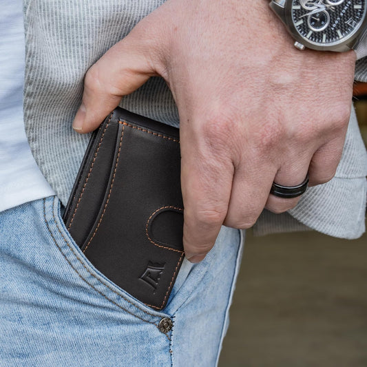 Kings Loot Money Clip Slim Minimalist Wallet for Men | RFID Blocking Leather Design with Money Clip | Front Pocket Bifold Holds 12 Cards | Stylish & Compact Wallets (Truffle)