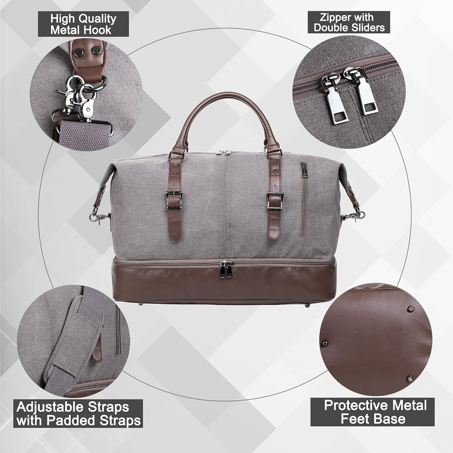 Weekender Overnight Bag Carry On Bag Travel Bag with Shoe Pouch