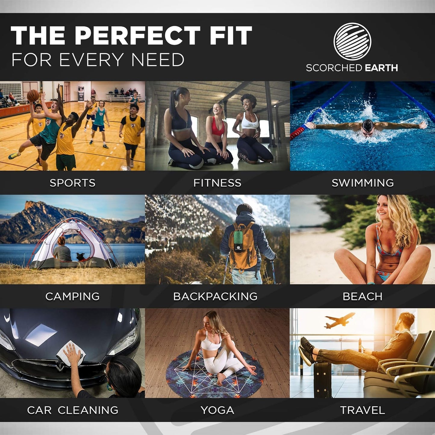 ScorchedEarth Microfiber Travel & Sports Towel Set (Evergreen) - XL Set (39x70.5 & 12x24)