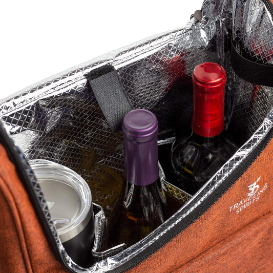 Insulated Wine Carrier | 2-3 Bottle Travel Bag With Stainless Steel Tumblers | Cooler Tote for Travel - Great Gift for Wine Lovers and Enthusiasts
