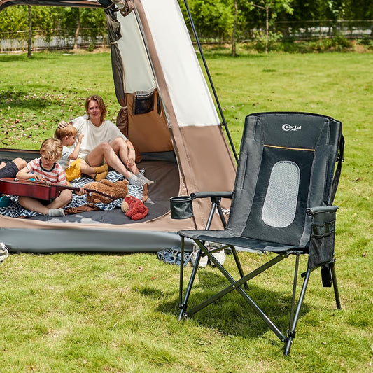 PORTAL Oversized Folding Camping Chair High Back Portable Lawn Chairs for Adults Outdoor Sports with Hard Armrest Cup Holder,Supports 400LBS Black