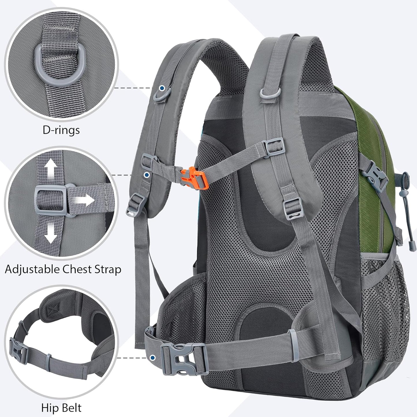 Hiking Backpack 30L Lightweight Travel Daypack Small Day Pack for Men Women Outdoor Camping Backpacking, Army Green