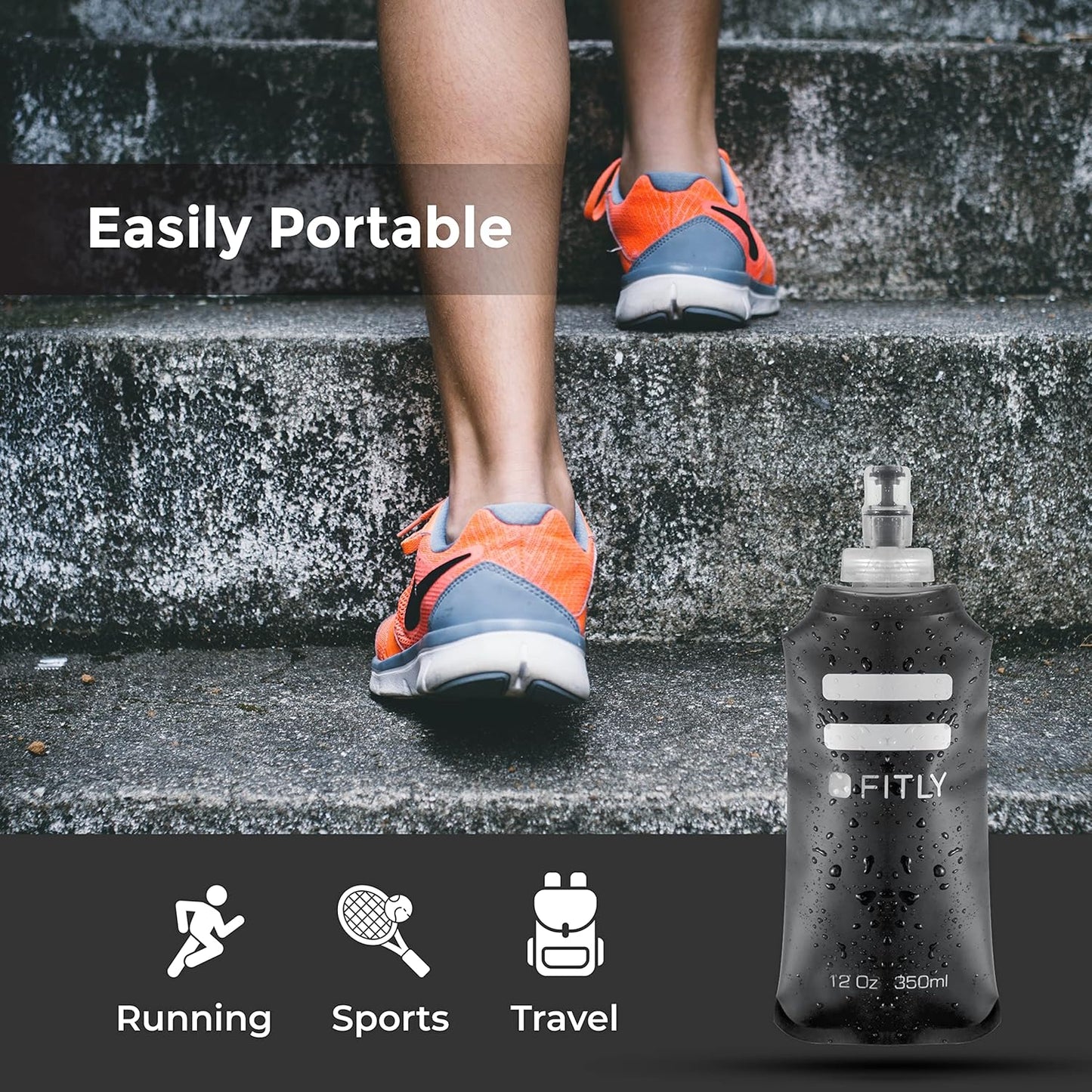 FITLY Soft Flask - Shrink As You Drink Soft Water Bottle for Hydration Pack - Folding Water Bottle Ideal for Running, Hiking, Cycling, Climbing & Rigorous Activity