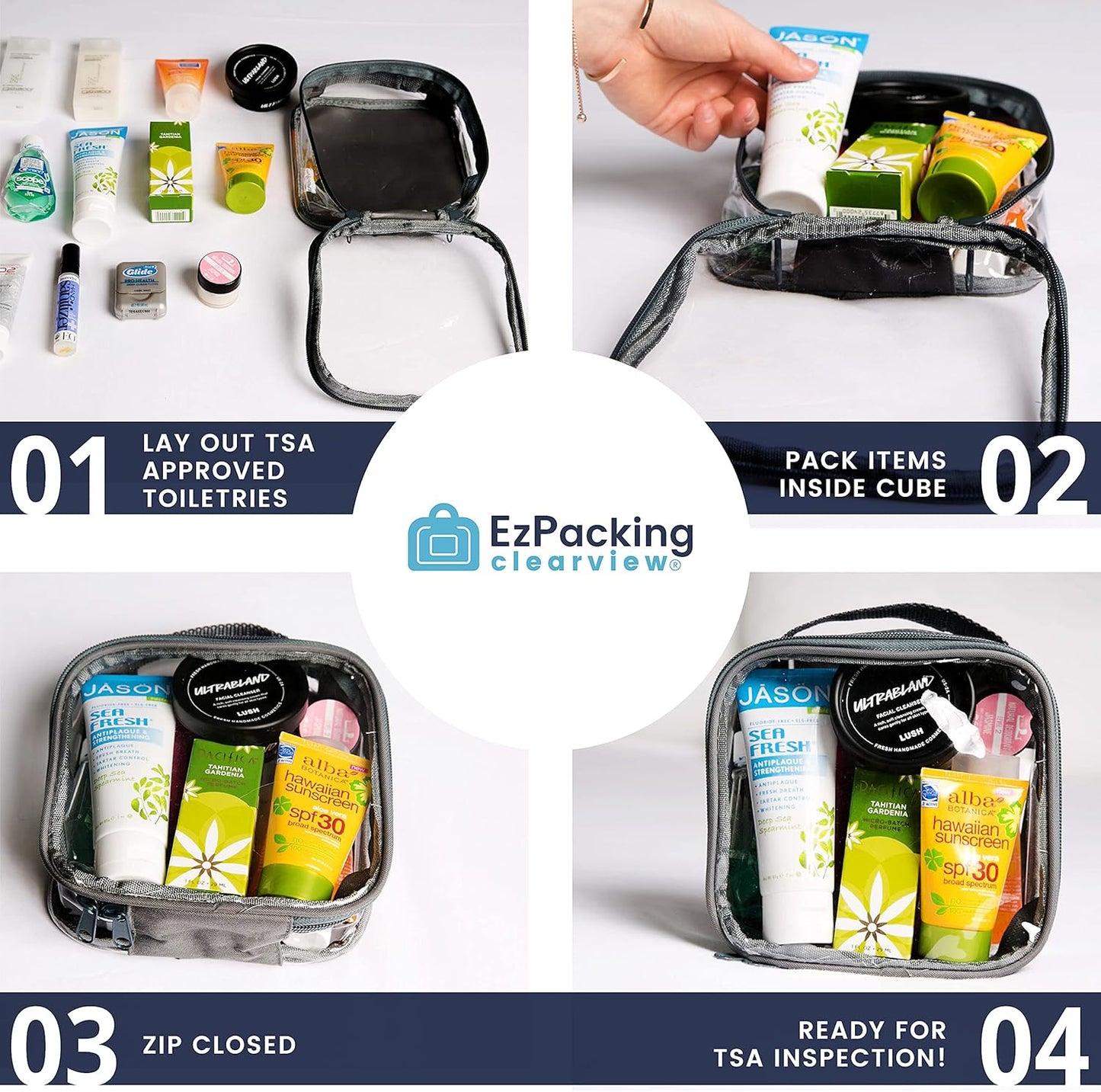 EzPacking Clear TSA Approved 3-1-1 Travel Toiletry Bag for Carry On/Quart Size Transparent Liquids Pouch for Airport Security & Carry On (Rose)