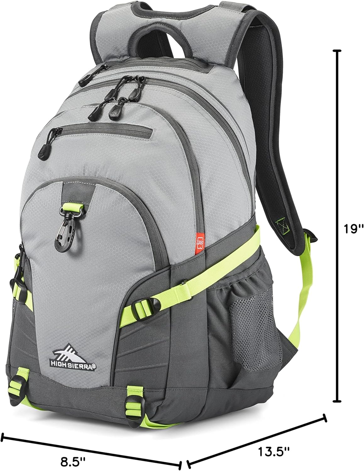 High Sierra Loop Backpack, Travel, or Work Bookbag with tablet sleeve, One Size, Steel Grey/Mercury/Neon Green