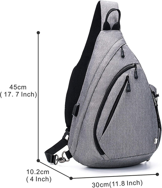 Water-Proof Sling bag/Crossbody Backpack/Shoulder Bag with USB Charging Port for Travel, Hiking, Cycling, Camping