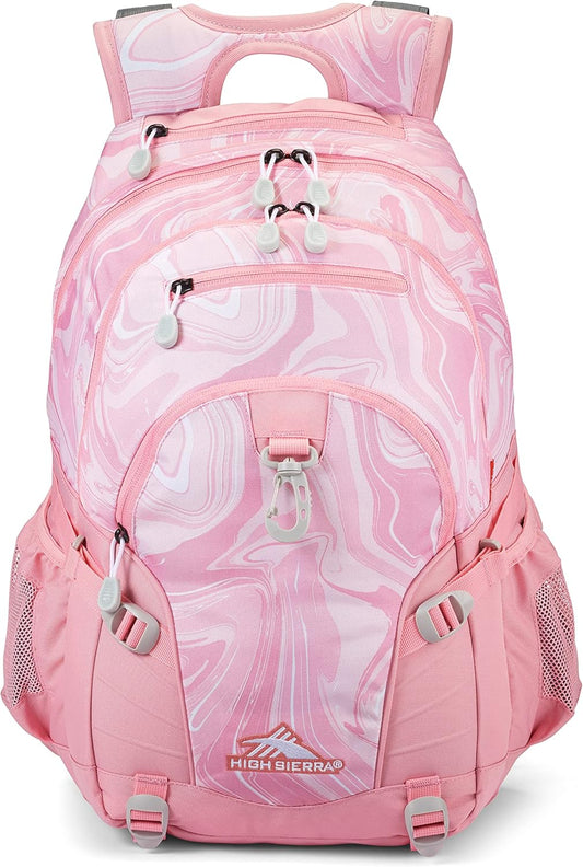 High Sierra Loop Backpack, Travel, or Work Bookbag with tablet sleeve, One Size, Pink Marble - Bubblegum Pink