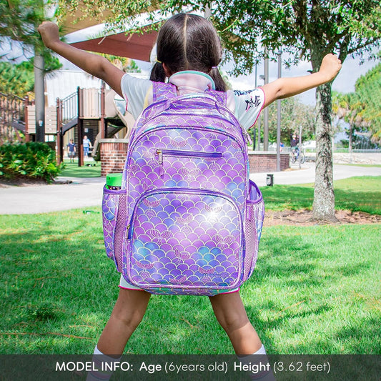 mibasies Girls Backpack: Large Kids Backpack Girls for Elementary School with Laptop Compartment - Mermaid Tail
