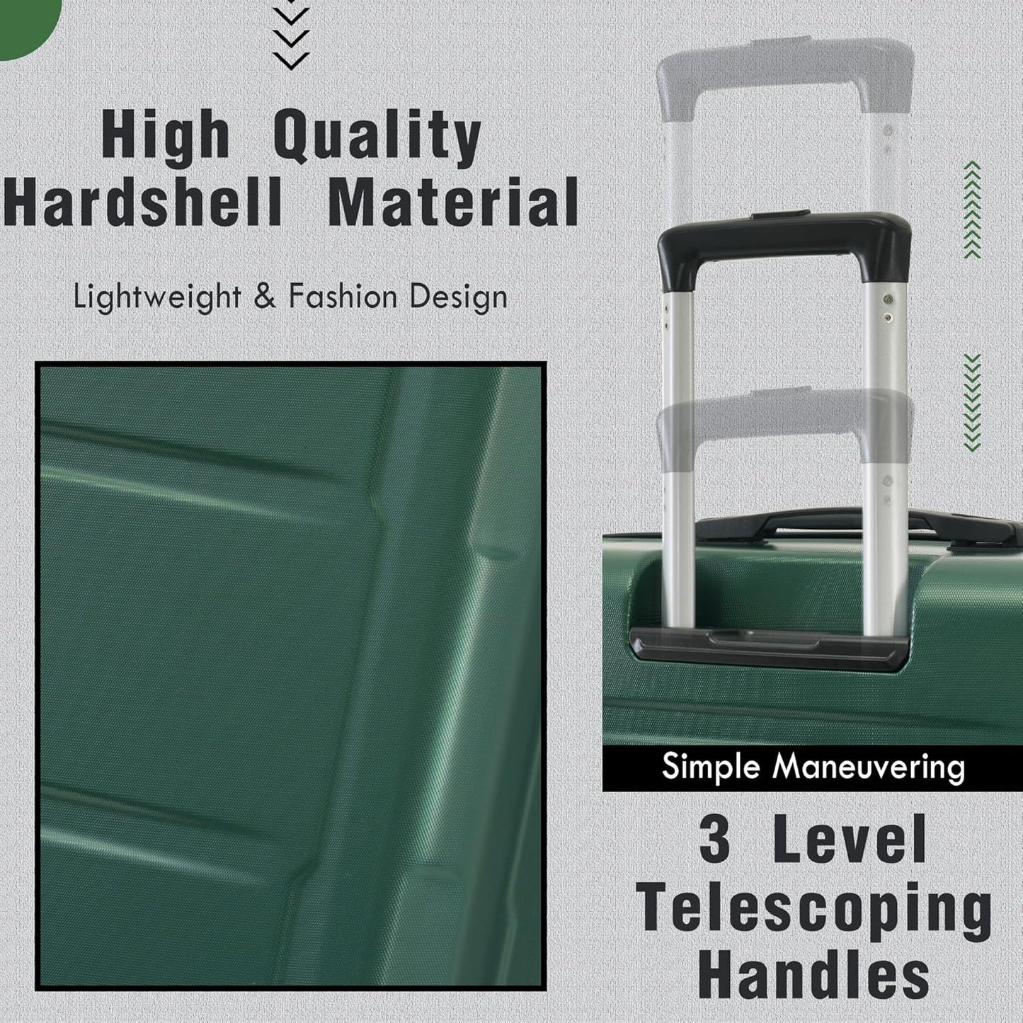 Merax Luggage Set 2 Piece Suitcase Sets with Spinner Wheel,Lightweight Hardside Expandable Travel Laggage with TSA Lock,Suitcase with Travel Bag(20"/28",Green)