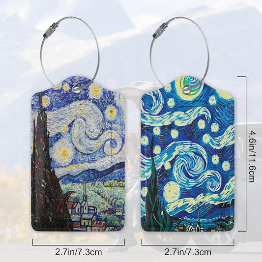 Set of 2 Starry Night Luggage Tags for Suitcases, Leather Suitcase Tag Name Identifiers Labels for Travel Bag Baggage Backpack