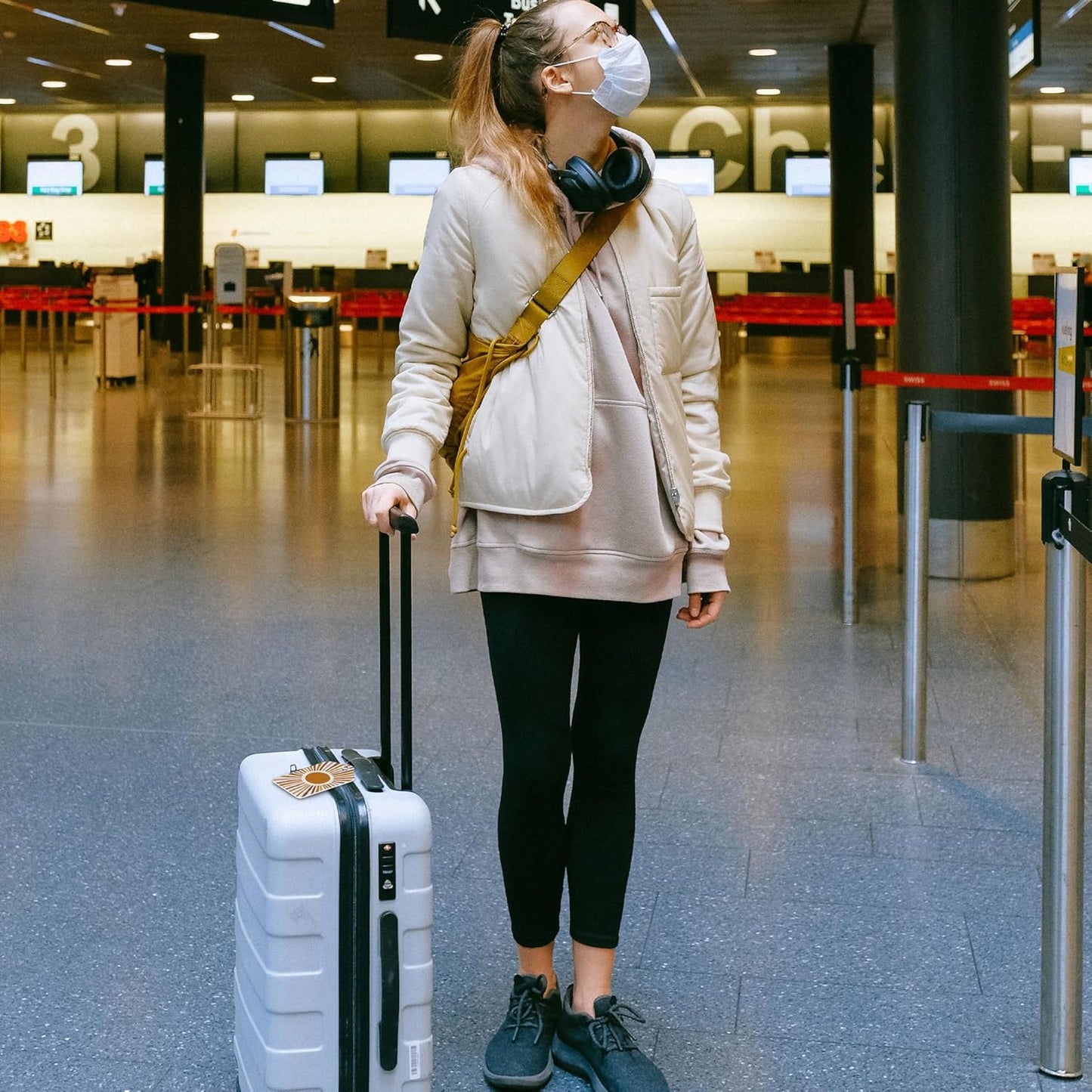 Scandinavian Style Abstract Sun Luggage Tags 2PCS PU Leather Suitcases Tag with Stainless Steel Loop and Privacy Name Address Cover Label Card for Women Men Travel