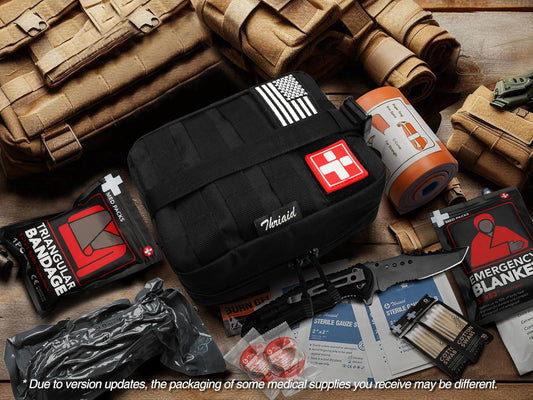 Survival First Aid Kit with Israeli Bandage, Splint, Chest Seal, Tactical Military Combat Molle IFAK for Wound Care, Bleeding Control, Trauma Hemorrhage and More