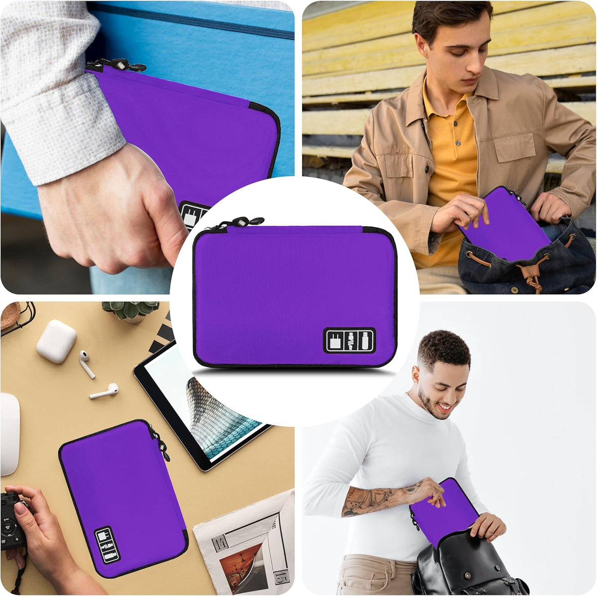 Electronics Organizer, Portable Cable Organizer Bags, Travel Electronic Accessories Storage Case for Cables, Cords, Charger, Phone (Purple)