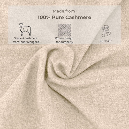 Jet&Bo 100% Pure Cashmere Travel Blanket & Storage Pouch Sand 60" x 45" in Gift Box